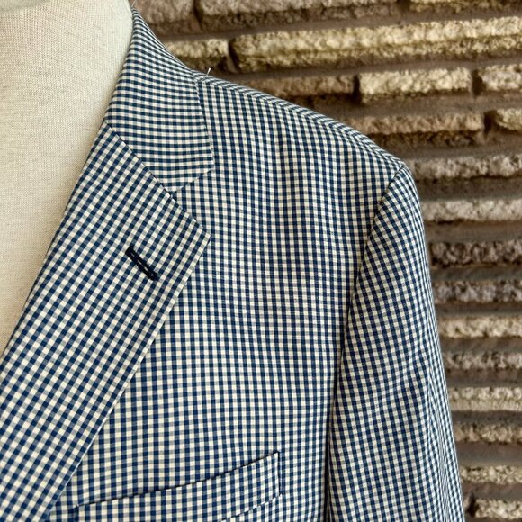 Orvis Men's Blue Gingham Check 3 Button Sport Coat Blazer Size 46R - Picture 8 of 12
